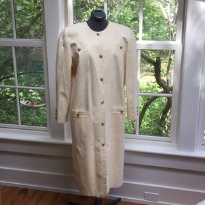 Winter white Ultra Suede coat w lion head buttons.